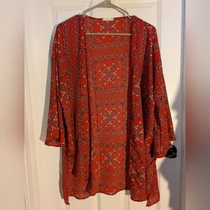 Altar'd State Boho Red Printed Sheer Kimono Cardigan